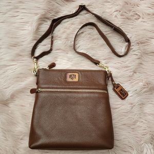 Martin & Macarthur leather crossbody w/ koa wood details